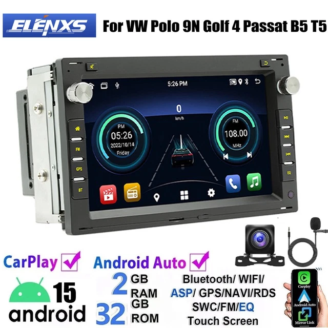 Apple Carplay Android 15 Car Stereo Radio GPS Cam For VW MK4/MK3 Golf Polo 2+32G