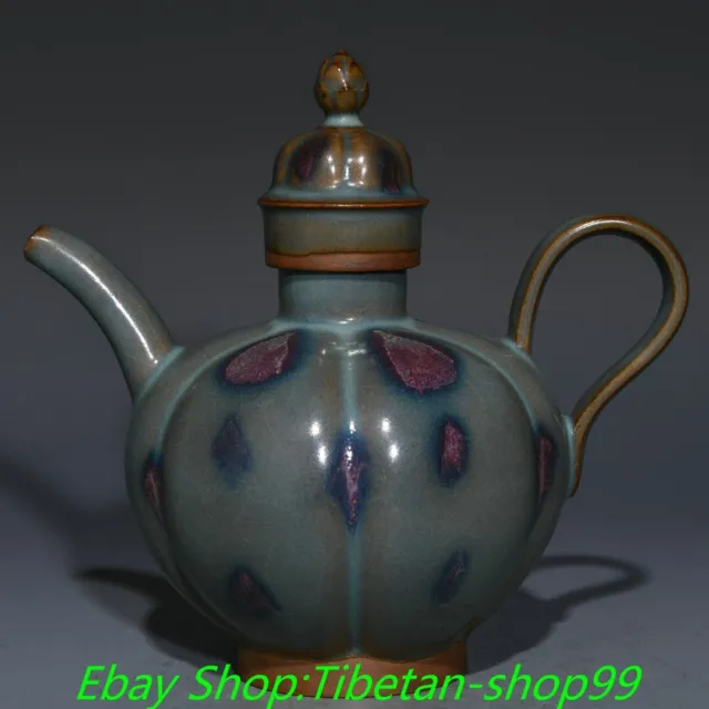 6.7" Old Song Dynasty Jun Kiln Porcelain Palace Handle Wine Tea Pot Flagon