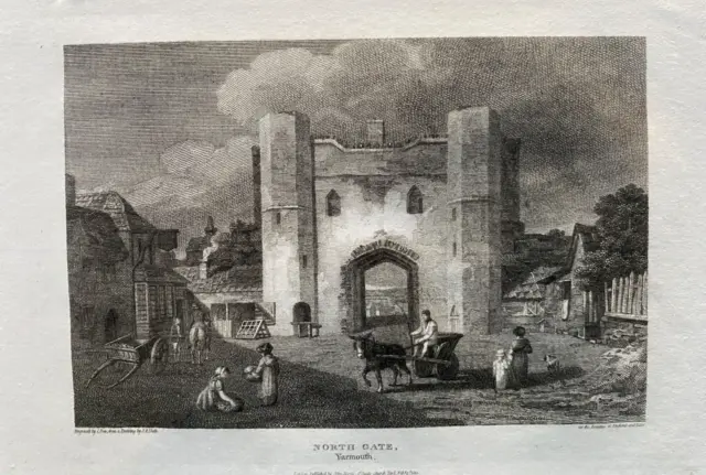 1812 antiker Druck; Nordtor, Great Yarmouth, Norfolk nach Neale