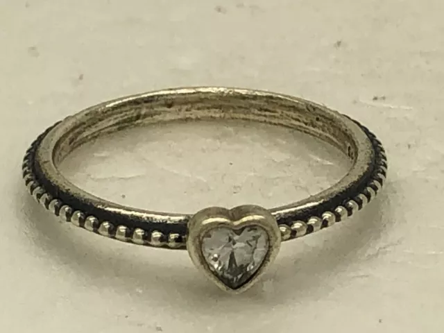 Authentic Pandora Sterling Silver One Love CZ Heart Ring Sz 7.5 2.2g