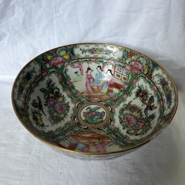 Antique Chinese Famille Rose Large Hand Painted Bowl With Defect