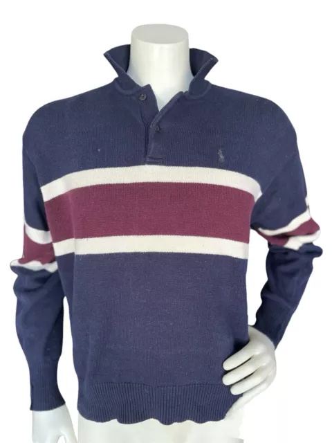 Vtg POLO Ralph Lauren Rugby Polo Shirt Men's XL Navy Burgundy Colorblock Striped