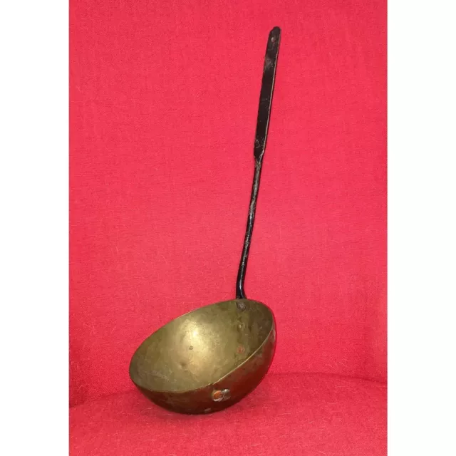 Large Antique Primitive Iron Copper Metal Ladle Deep New England Estate - READ