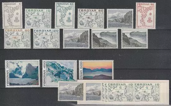 Dänemark Färöer 1975 ** postfrisch MiNr. 7-20 + MH 6x Nr. 8 2x Nr. 11 Freimarken