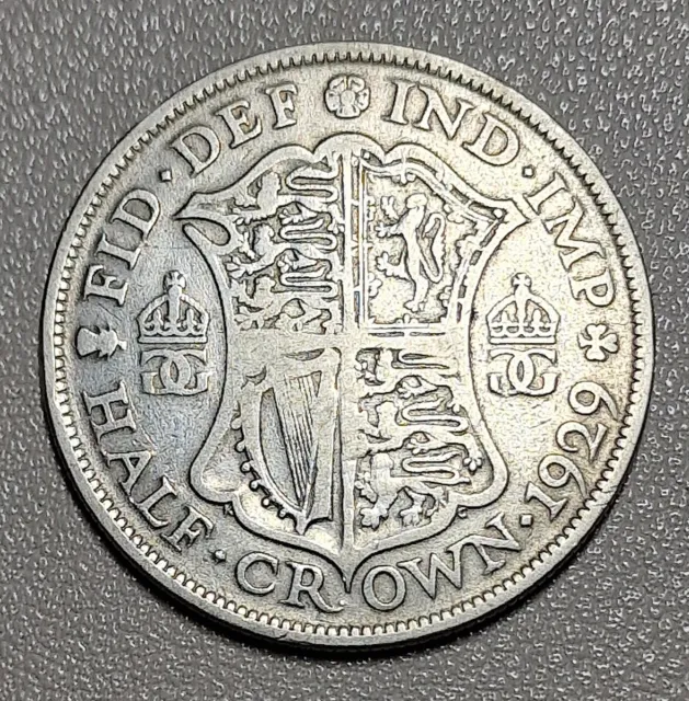 1929 Half Crown Coin, King George V, 500 Silver, KM#835, Fine, X251
