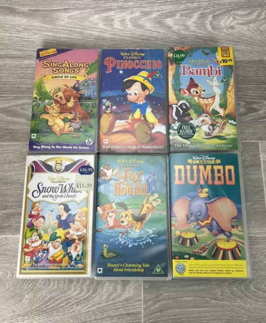 Walt Disney Classics VHS Bundle Job Lot x 6 Video Cassette Tapes Bambi Dumbo Etc