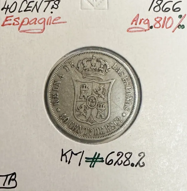 ESPAGNE - 40 CENT 1866 - Pièce de Monnaie en Argent // Qualité : TB