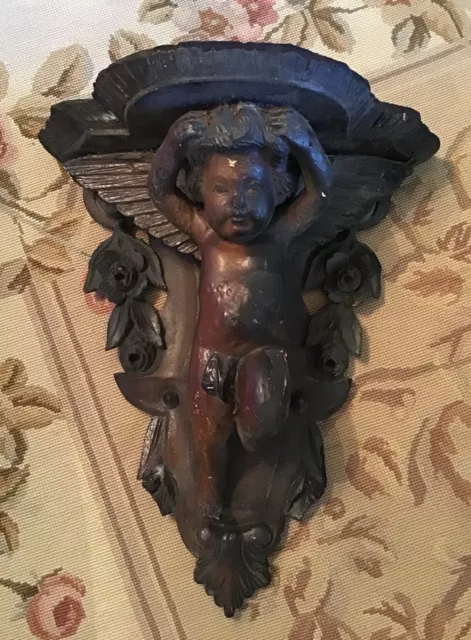 Vintage Cherub Angel Wall Shelf 15 1/2” Tall Putti