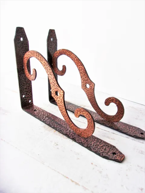 Wrought Iron Shelf Brackets Antiqued Copper 1 pair NOS  Vintage Hardware
