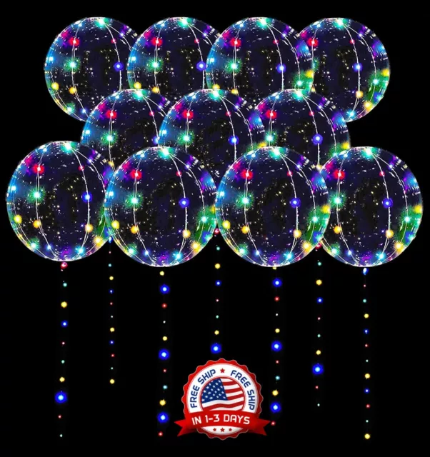 10 Globos De Colores Grandes Con Luz Luces LED Para Fiesta Cumpleaños Helio 20''