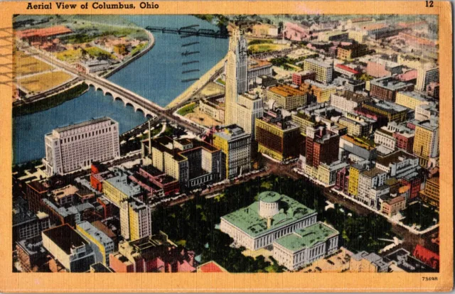 Columbus, Ohio - Aerial View Of City - Vintage Postcard, Posted 1944