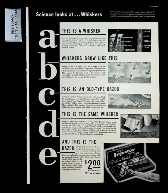1937 Schick Injector Razor Deluxe Model Gift Set Whiskers Vintage Print Ad 32213
