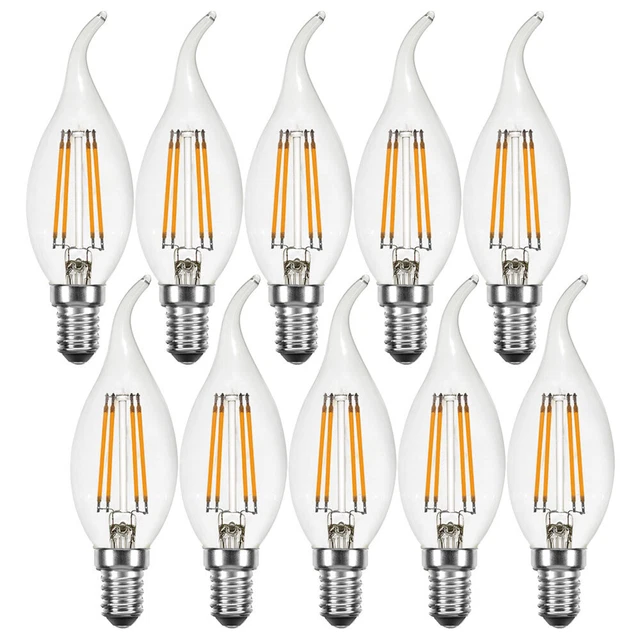 10 x LED Filament Windstoß Kerze 4W = 40W E14 klar Retrofit extra warmweiß 2200K