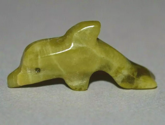 Vintage Hand Carved Real Green Agate Stone Dolphin Fetish Bead Or Small Pendant
