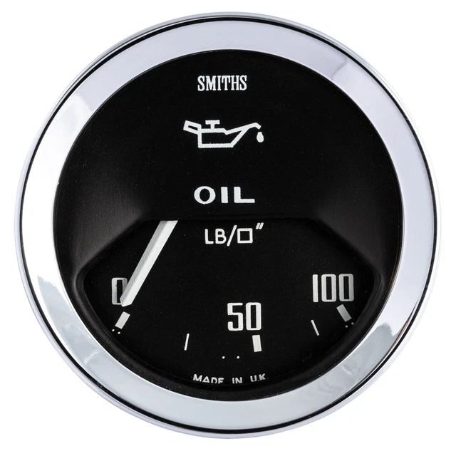 SMITHS CLASSIC OIL Pressure Gauge Electrical Black Dial Face / Chrome