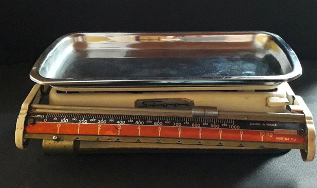 Balance De Cuisine Testut 10kg - Ménagère Vintage Blanc Et Inox - Avec Plateau