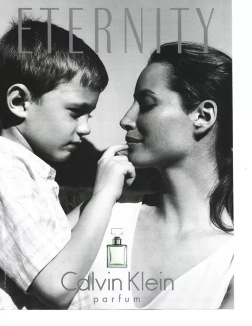 Calvin Klein Eternity Parfum 1997 Vintage Print Ad Mother Child Black White Gray