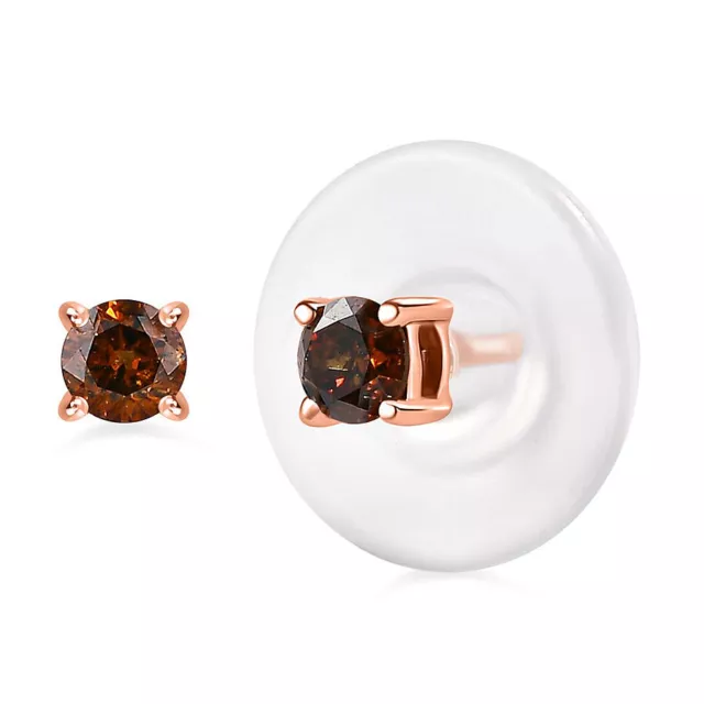 TJC Natural Red Diamond Stud Earrings for Women in 9ct Rose Gold with Push Back