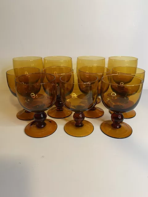 Vintage Amber Wine Water Goblets Hand Blown Glasses 4 Large 7 medium