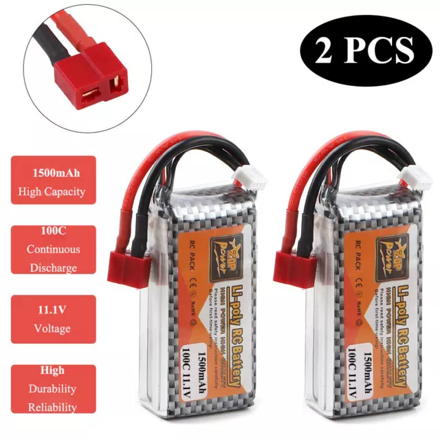 2 x 1500mAh 11,1V 3S LiPo Akku 100C T Stecker für RC Auto Flugzeug Hubschrauber