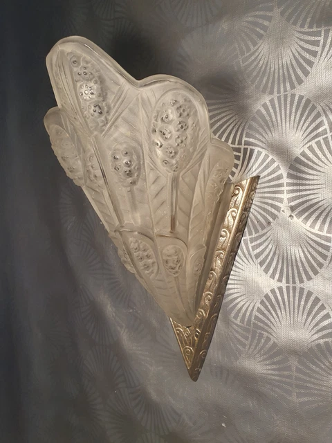 ancienne applique lampe murale art deco 1930 en verre & bronze argenté sculpture