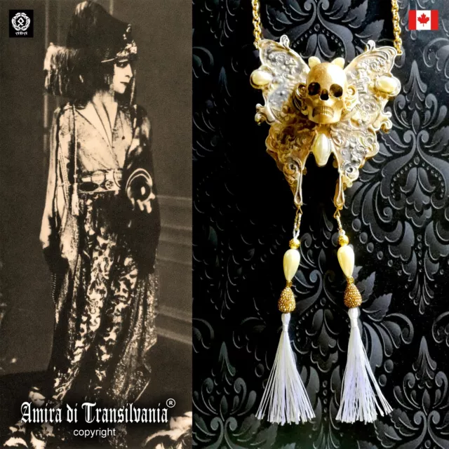 art deco nouveau jewelry necklace pendant luxury retro butterfly moth skull luck