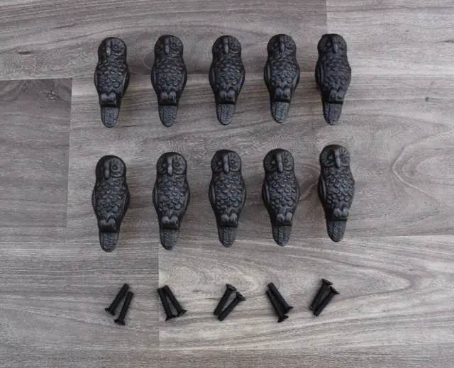 Vintage OWL Shape cast iron cabinet drawer door knobs handles pull rustic 10 pcs