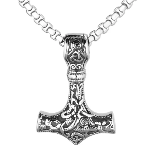 Nordische Wikinger-Thorhammer-Mjolnir-Halskette aus Edelstahl für Damen