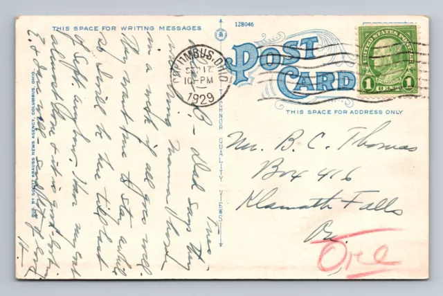 Columbus OH-Ohio, Mirror Lake, State University, c1929, Vintage Postcard 2