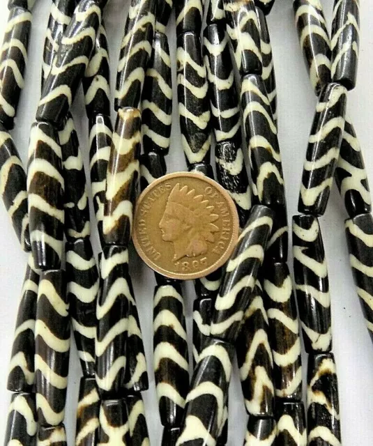 Strand of Zebra Hairpipe  African batik Kenya Bone Trade Beads #63  READ