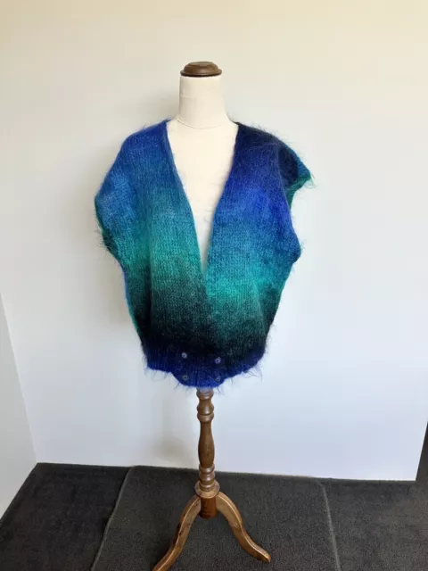 Hand Knit Women’s Handmade Ombre Mohair Wool Vest Cardigan  OS 10 -14 Artsy