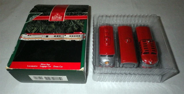 NIB Set of 3 Hallmark Keepsake Ornaments Cast Metal SILVER STAR TRAIN 1992 NEW