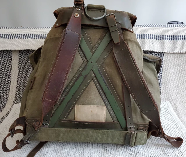 VINTAGE FRENCH ARMY canvas and leather rucksack 1950s £44.99 PicClick UK