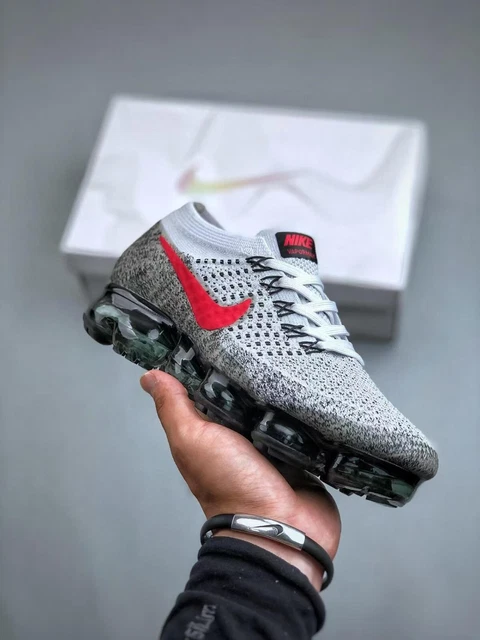 Hot sales Nike Air VaporMax Flyknit 1 Grey red Men’s Sneaker Shoes Size 7-13