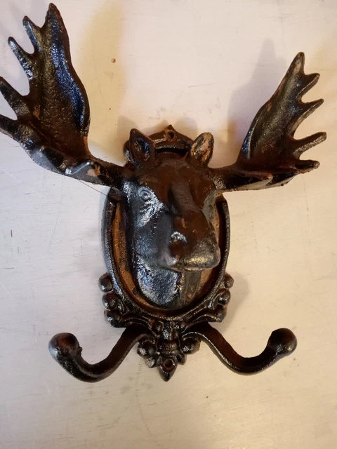 Large Moose Antler Double Coat Wall Hook Hanger Rustic Cast Iron Heavy Duty
