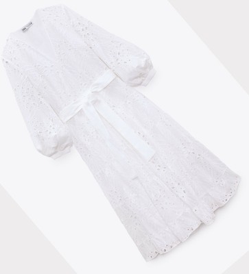 Zara New Woman Midi Dress With Cutwork Embroidery Belted White Xs-Xl  3575/919