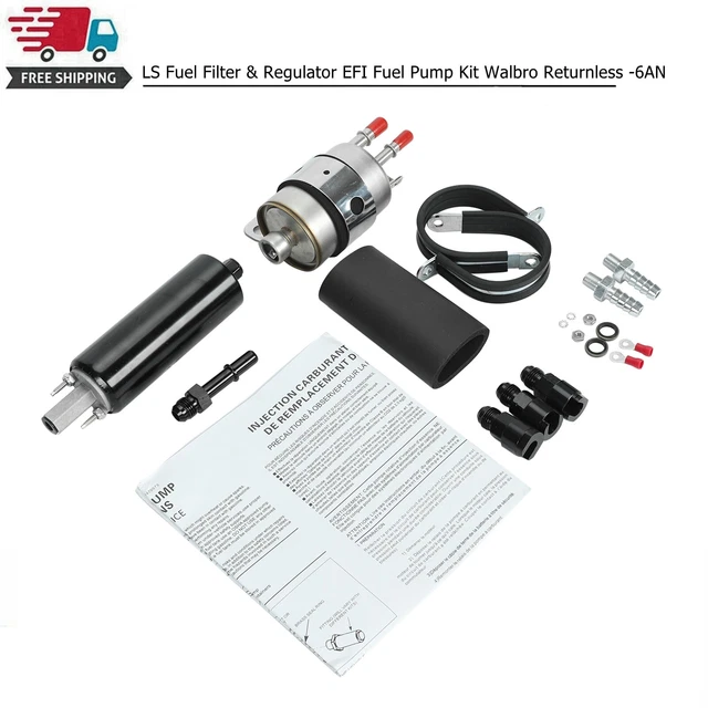 LS FUEL FILTER & Regulator EFI Fuel Pump Kit Walbro Returnless 6AN
