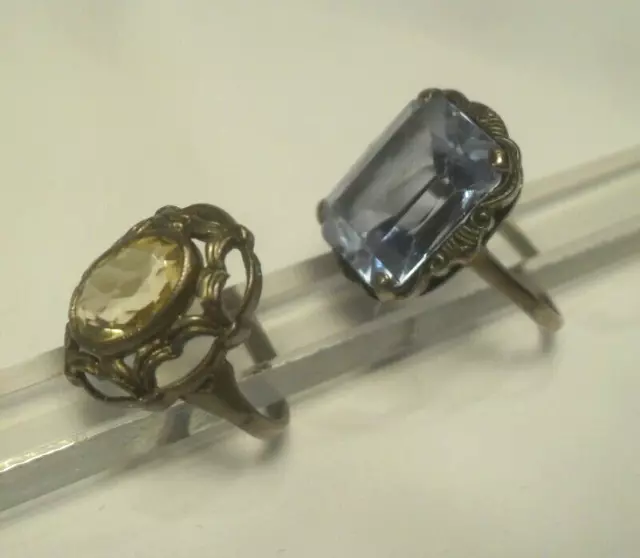 2 antike JUGENDSTIL RINGE wohl Silber vermutlich mit Citrin & blauer Spinell