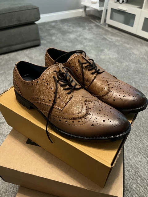 REDFOOT MENS TAN Brown Leather Edenfield Lace Up Derby Brogue
