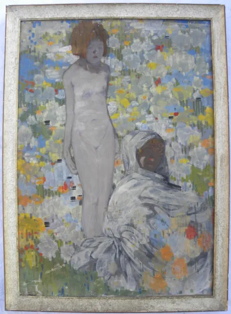 Impressionista KLIMT tra ‘800 e ‘900 Nudo adolescenziale tra i fiori cm 100x70