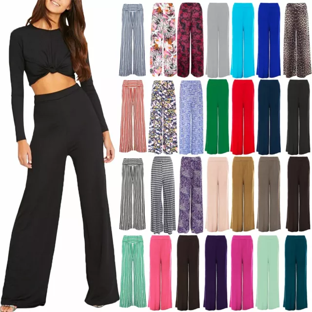 Womens Baggy Wide Legged Stretchy Trousers Pants Flared Ladies Palazzo Leggings