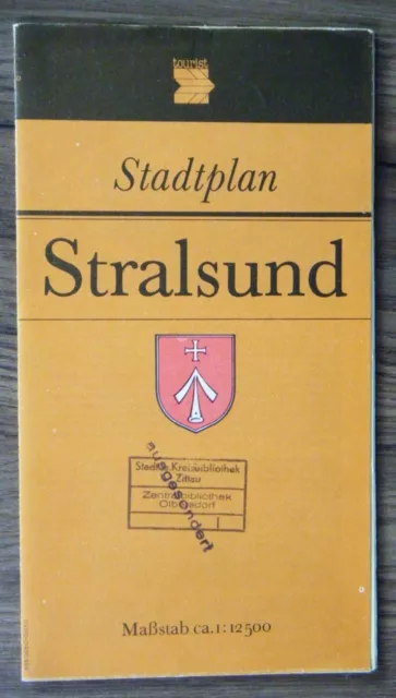 alter Stadtplan Stralsund Ostsee Mecklenburg-Vorpommern Tourist-Verlag 1985 DDR