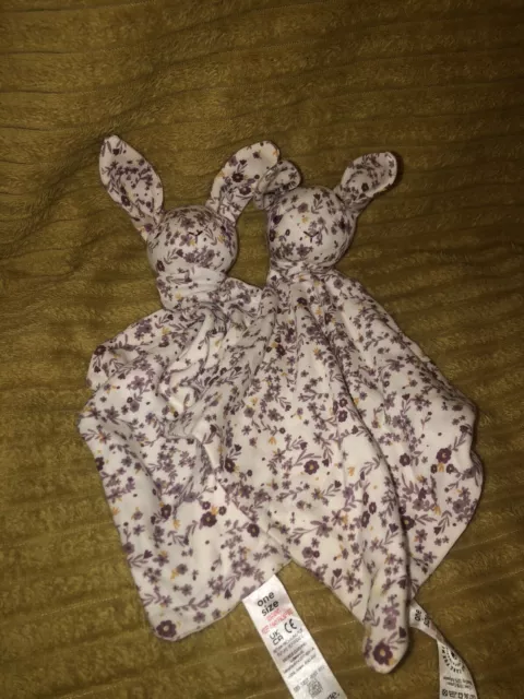 X2 George Asda Floral Bunny Baby Comforter Blanket Blankie  Soft Plush Toy