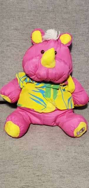 Fisher Price Rhino Pink WILD Puffalump #8056 plush stuffed 1987 Hawaiian shirt