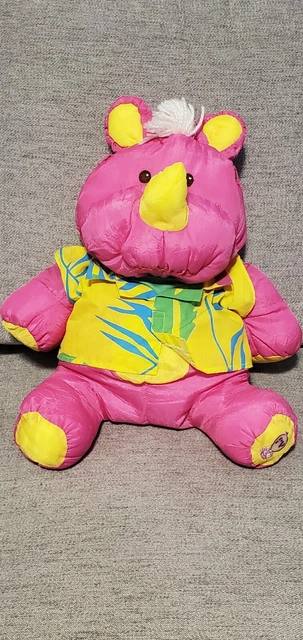 Fisher Price Rhino Pink WILD Puffalump #8056 plush stuffed 1987 Hawaiian shirt