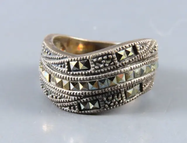 VTG Judith Jack STERLING SILVER RING Three Row Wavy Band MARCASITE SPARKLE SZ 6