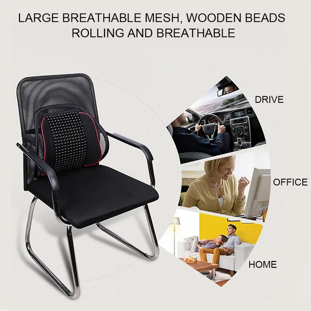 Wooden Beads Massage Cushion Home Office Car Lumbar Support Protective