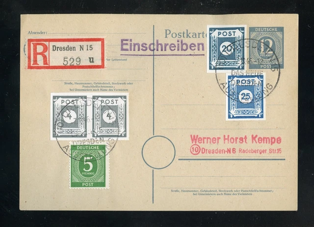 SBZ Nr.48Aa + 49A u.a. R-GANZSACHE SST DRESDEN 7.10.1946 geprüft (965700)