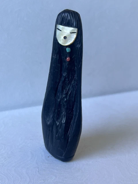 Zuni CORN MAIDEN Baby Fetish Sandra Quandelacy Black Marble Dragonflies F5961