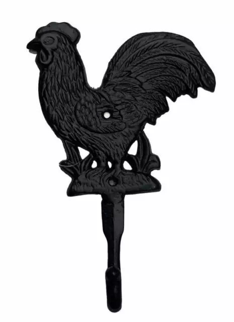 Rooster Single Cast Iron Wall Hook Handcrafted Black